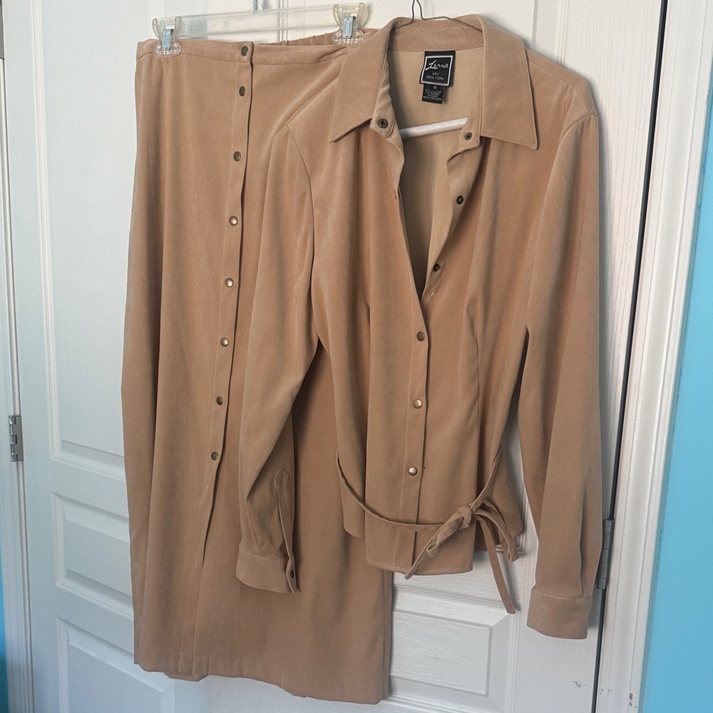 Lenny New York Camel Skirt Set with Belted Top